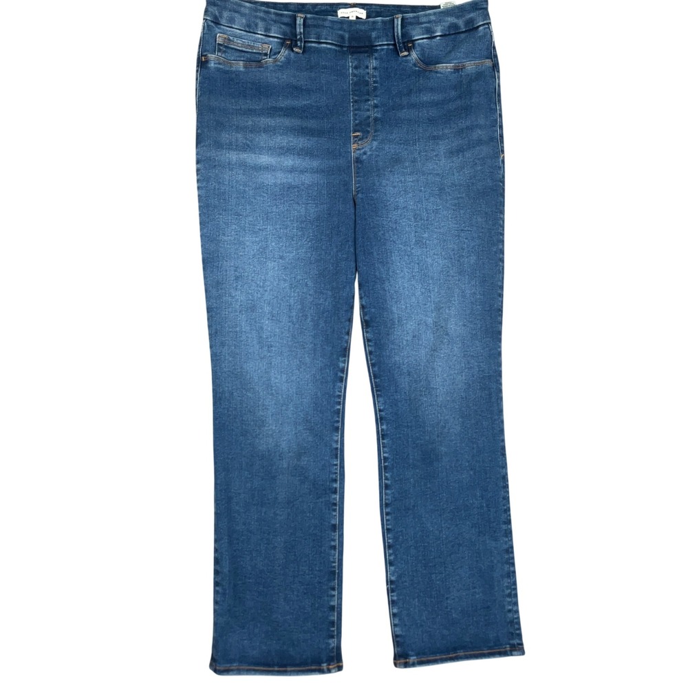 Good American Jeans Women 5 Blue Pull-on‎ Denim High Rise Straight Leg Stretch